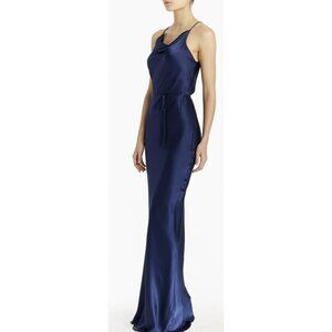 Amanda Uprichard Silk Cowl Neck Maxi Dress Shaelyn Navy Evening Gown NEW